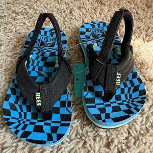 Reef Boys' Little Ahi Swell Checkers Flip-Flops size 7 (Toddler)
